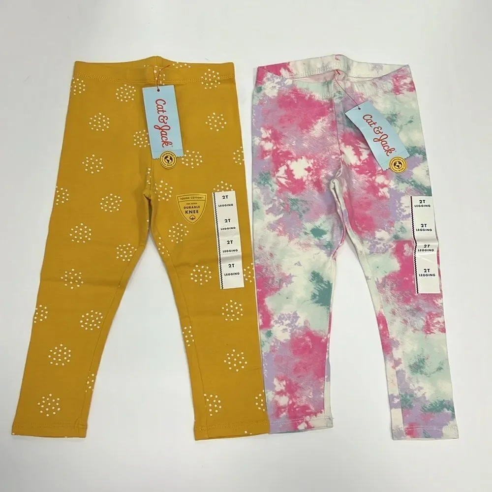 BUNDLE of 2 Cat & Jack Kids Durable Knee Printed Leggings  Size 2T